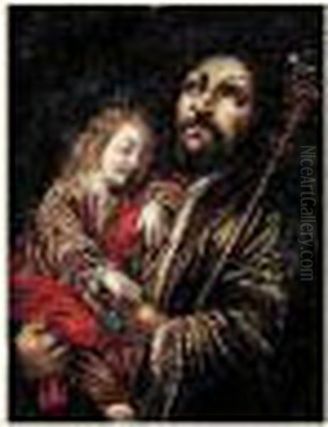 Joseph Et L'enfant Jesus Oil Painting by Claude Vignon