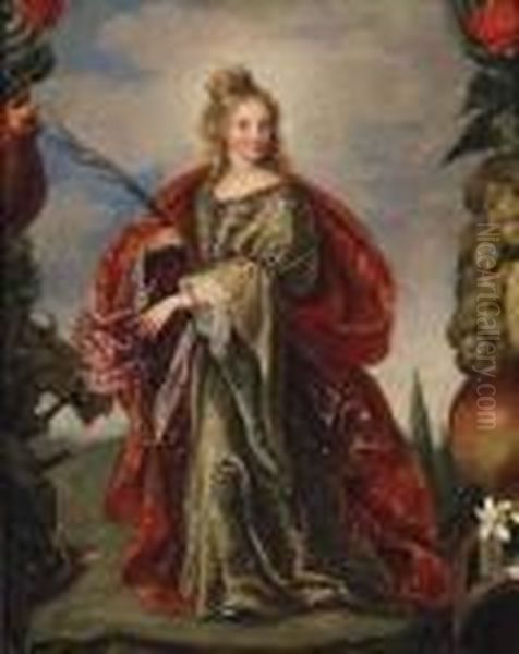 Saint Catherine Within A Painted Cartouche Of Fruit Oil Painting by Claude Vignon