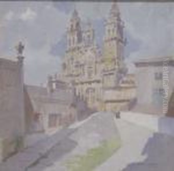 Vista De La Catedral De Santiago De Compostela Oil Painting by Julio Vila y Prades