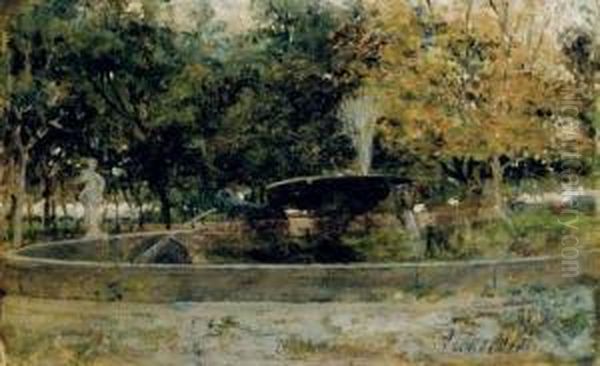 Fountain In The Park Oil Painting by Julio Vila y Prades