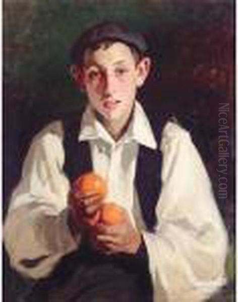 Boy With Oranges Oil Painting by Julio Vila y Prades