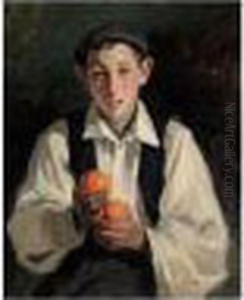 Nino Con Naranjas (boy With Oranges) Oil Painting by Julio Vila y Prades