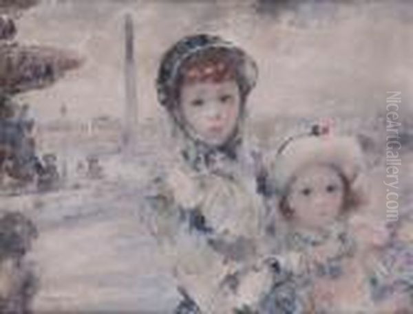 Portraits De Jeunes Filles, Place De La Concorde A Paris Oil Painting by Cesar A. Villacres