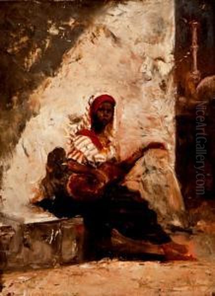 Nina Tocando La Guitarra Oil Painting by Jose Villegas y Cordero