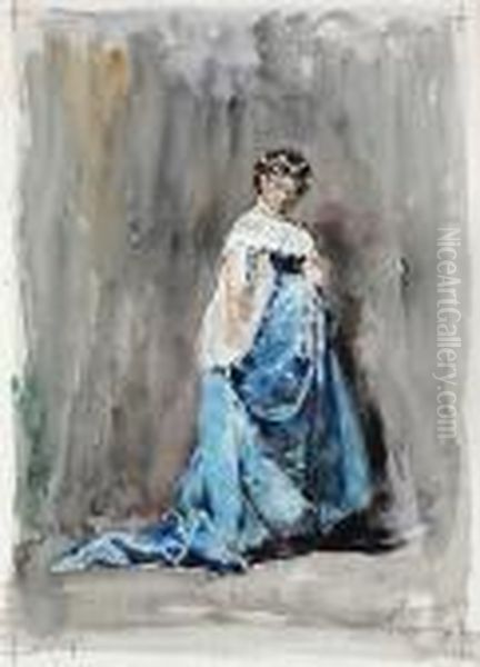 Espagnolea La Robe Bleue Oil Painting by Jose Villegas y Cordero