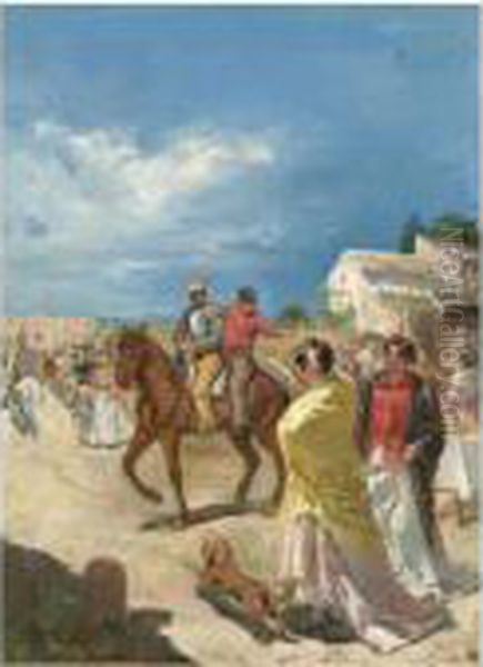 La Romeria (the Procession) Oil Painting by Jose Villegas y Cordero