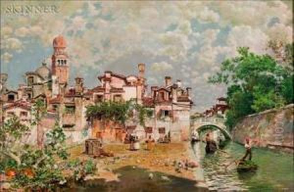 Along The Canal Oil Painting by Jose Villegas y Cordero