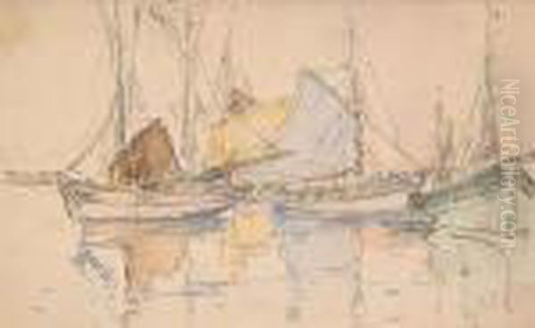 Boats At Anchor by Eugene Villon