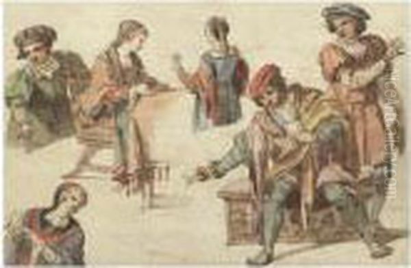 Les Joueurs De Cartes Oil Painting by Francois-Andre Vincent