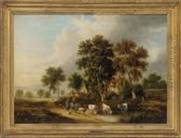 Cattle Watering By The Road Oil Painting by George Vincent