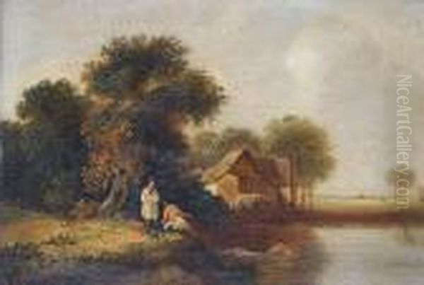 Figures Bathing On The River Yar Oil Painting by George Vincent