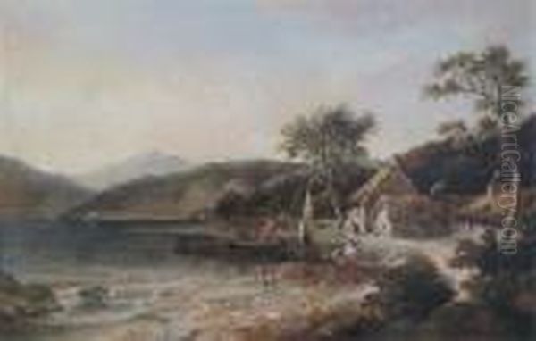 Lake Landscape With By A Cottage Oil Painting by George Vincent