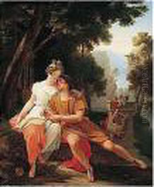 Propertius And Cynthia At Tivoli Oil Painting by Auguste Jean Bapt. Vinchon