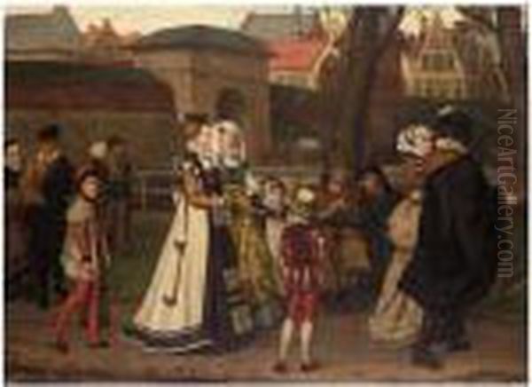 A Medieval Street Scene Oil Painting by Frans Vinck