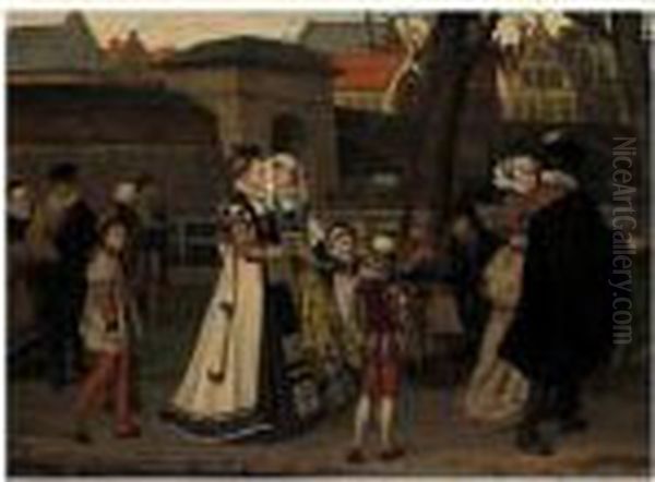 A Medieval Street Scene Oil Painting by Frans Vinck