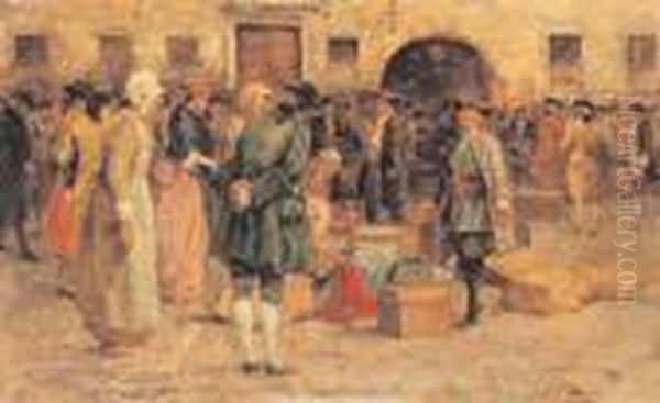 Mercato In Piazza Oil Painting by Francesco Vinea