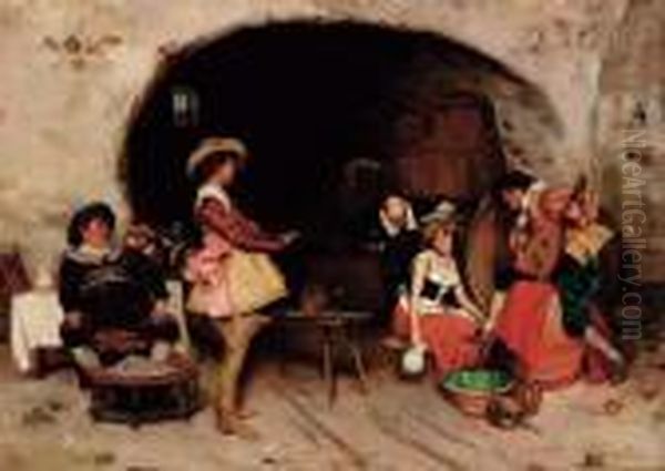 Serenading The Barmaid In The Tavern Oil Painting by Francesco Vinea