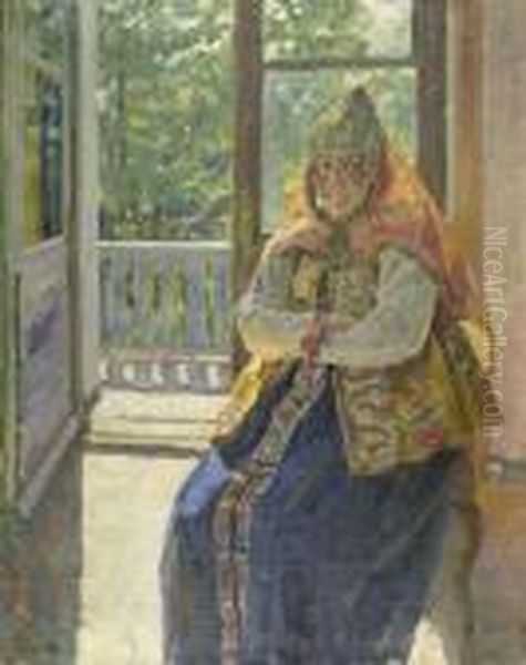 Frau In Baltischer Tracht Oil Painting by Sergey Arsenievich Vinogradov