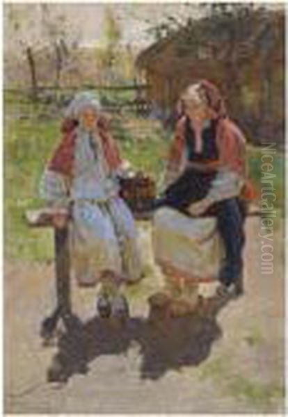 Two Peasant Girls Oil Painting by Sergey Arsenievich Vinogradov