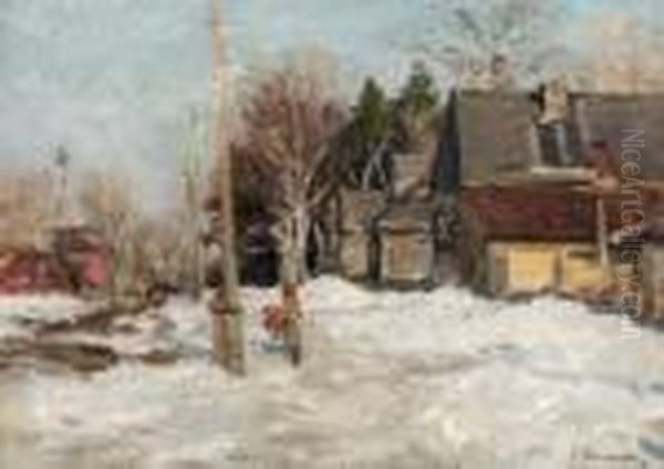 Village Sous La Neige Oil Painting by Sergey Arsenievich Vinogradov