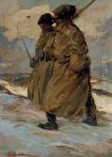 Two Soldiers Oil Painting by Sergey Arsenievich Vinogradov