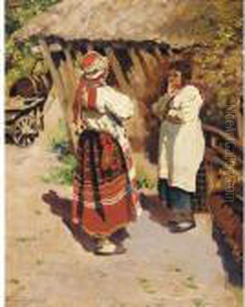 Two Peasant Women Oil Painting by Sergey Arsenievich Vinogradov