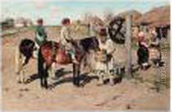 Horses Drinking By The Well, C.1890 Oil Painting by Sergey Arsenievich Vinogradov