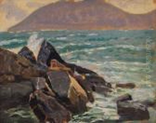 Scogliera All'elba Oil Painting by Giulio Cesare Vinzio