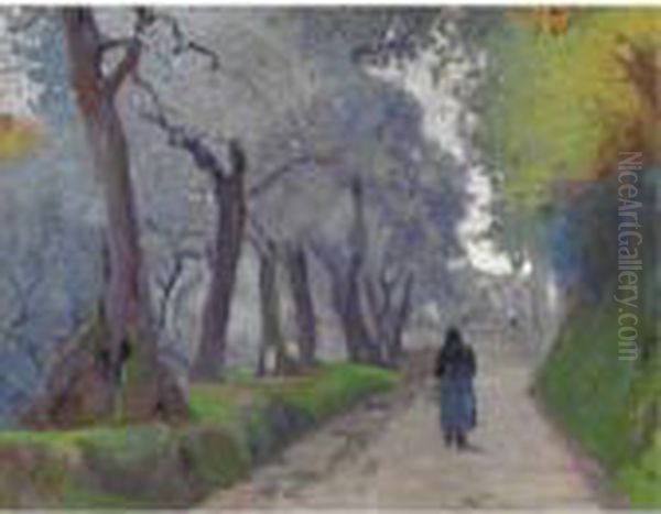 Lungo Il Viale Oil Painting by Giulio Cesare Vinzio