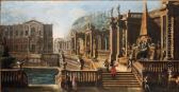 Caprice Architectural Avec Des Personnages Elegants Oil Painting by (Giovanni Antonio Canal) Canaletto