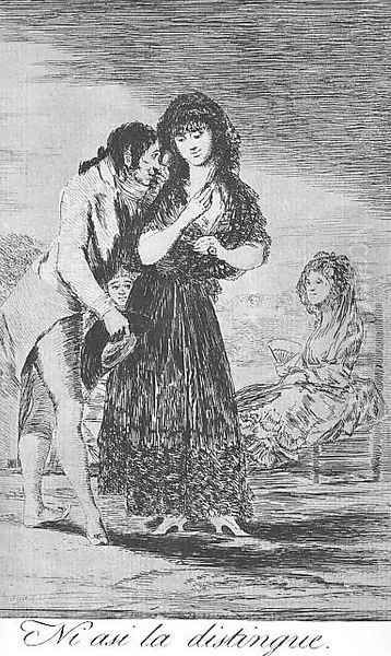 Caprichos - Plate 7: Even Thus he Cannot Make her Out Oil Painting by Francisco De Goya y Lucientes