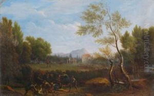 Landschaft Mit Den Banditen Paesaggio Con Briganti All'appia Antica Ol Auf Kupfer Oil Painting by Nicola Viso