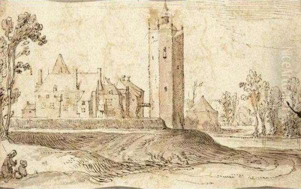 Recto : View Of The Castle Of Heusden; Verso : Figure Studies Oil Painting by Claes Jansz Ii Visscher