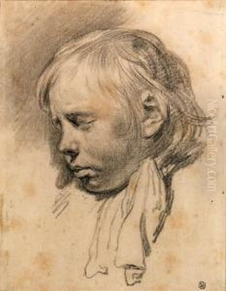 The Head Of A Boy Asleep (recto); Study Of An Eye (verso) Oil Painting by Cornelius de Visscher