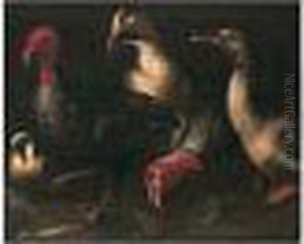 Still Life Of Turkeys, Duck And A Pigeon Oil Painting by Candido Vitali