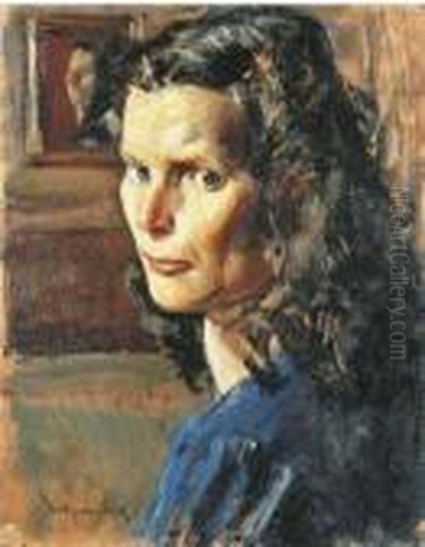 Donna In Interno Oil Painting by Eugenio Viti