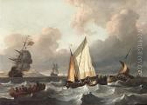 A Smalschip And Other Boats In A Swell Oil Painting by Wigerius Vitringa