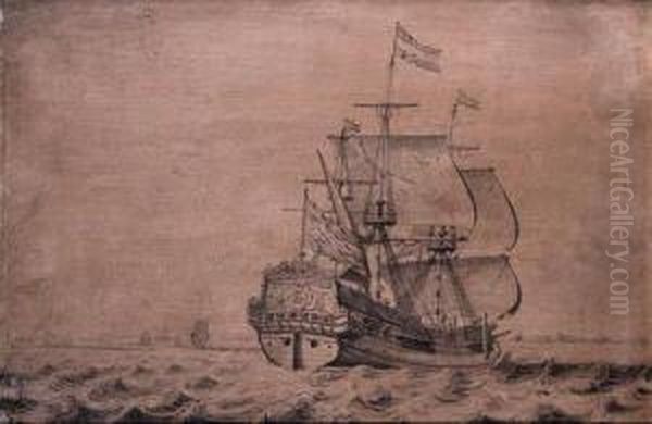 The Man-of-war Frisia/klein Frisia Under Sail Seen From The Stern -a Penschilderij Oil Painting by Wigerius Vitringa