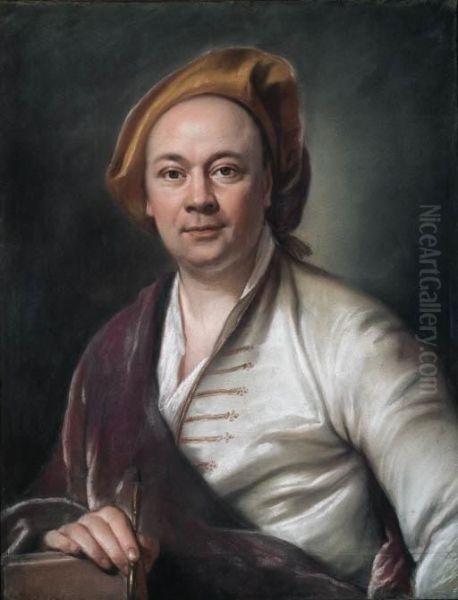 Presumed Portrait Of Louis De Silvestre Holding An Artist's Chalk,bust-length Oil Painting by Joseph Vivien