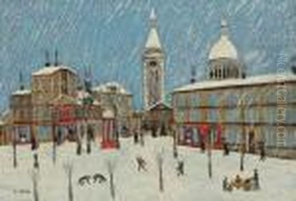 Montmartre, La Place Du Tertre Sous La Neige Oil Painting by Louis Vivin