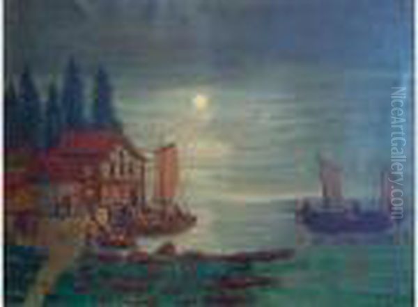  Pecheur Au Clair De Lune  Oil Painting by Louis Vivin