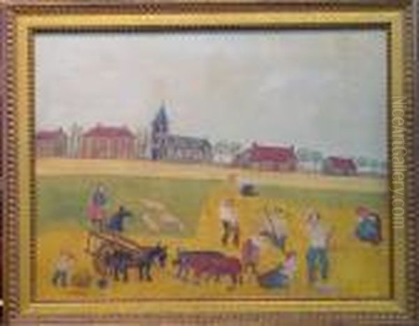 Farmers Outside Of Town Oil Painting by Louis Vivin