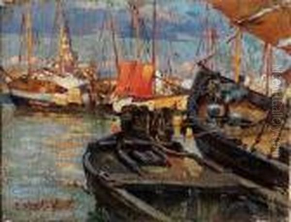 Burano Oil Painting by Giuseppe Vizzotto Alberti