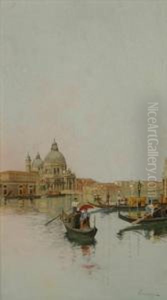 Venetian Canal Scene With A View Of San Marco Oil Painting by Giuseppe Vizzotto Alberti