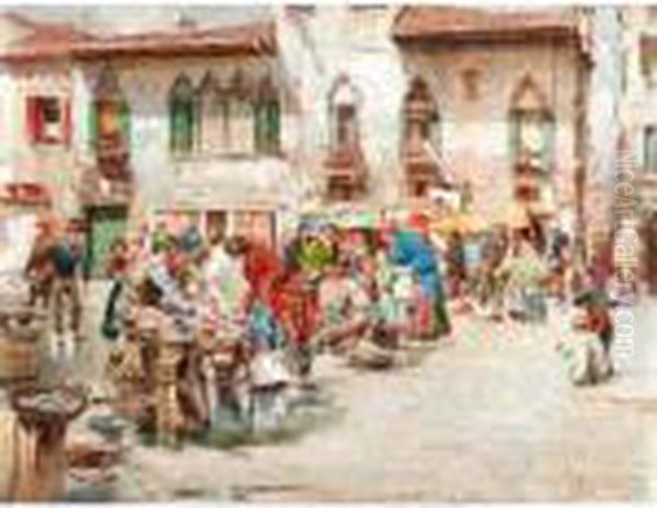 At The Market Oil Painting by Giuseppe Vizzotto Alberti