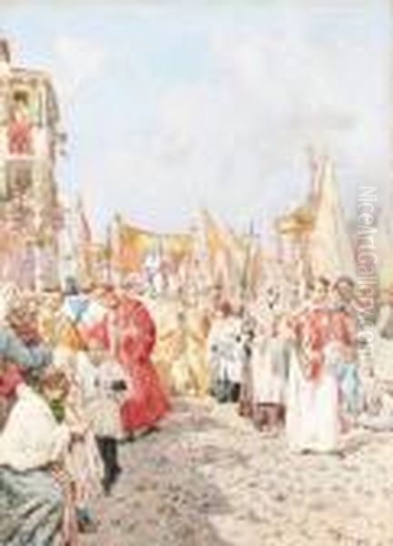 Venezia, La Processione Oil Painting by Giuseppe Vizzotto Alberti