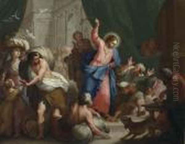 Christ Expels The Money Changers From The Temple. Oil Painting by Nicolas Vleughels