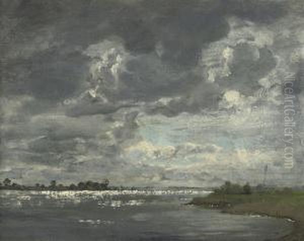 Het Kleine Veer: A View Of The River Ijssel Oil Painting by Floris Verster