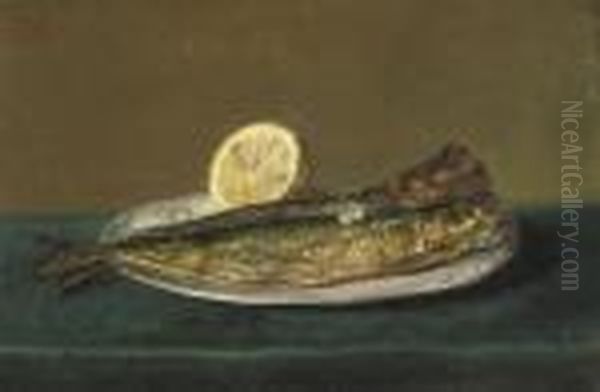 Smoked Herrings With Lemon On A Pewter Plate Oil Painting by Floris Verster