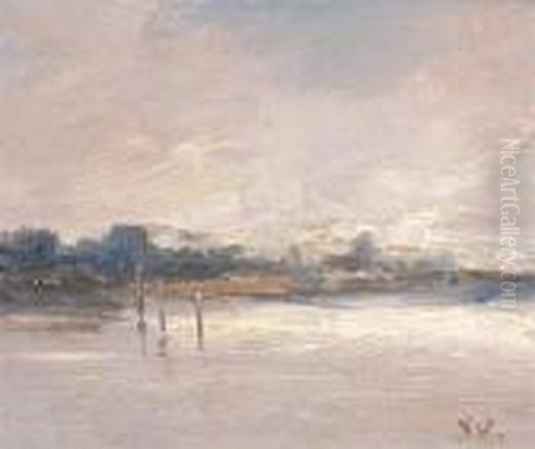 River Landscape Oil Painting by Floris Verster